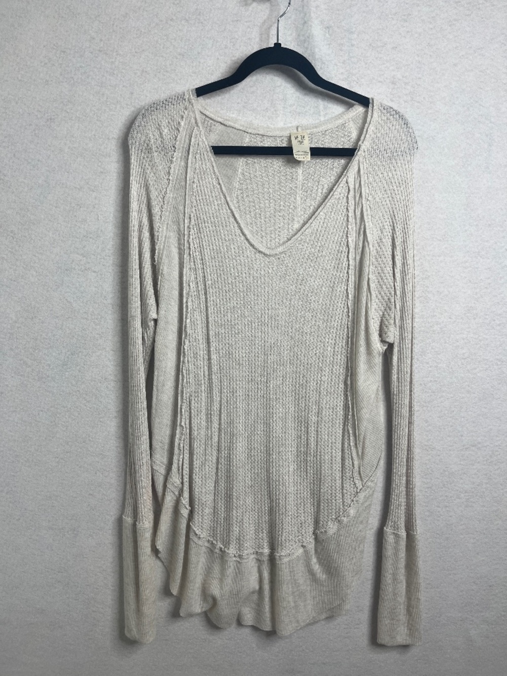 We The Free Free People Ivory Thermal Long Sleeve Boho Top